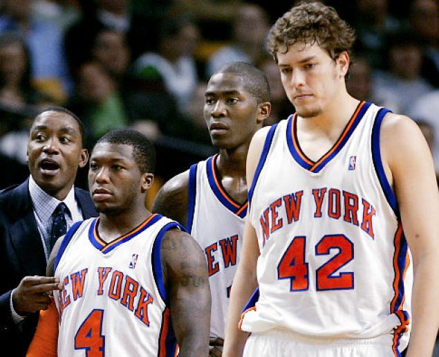 During David Lee's five years with the Knicks he was never on a team that came close to finishing over .500 even though they were very talented constructed with hall of fame champion point guard Isiah Thomas' vision.